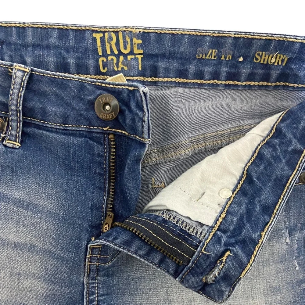 True Craft Denim Shorts‎ Frayed Hem Distressed Blue Wash Juniors Size 1 Short